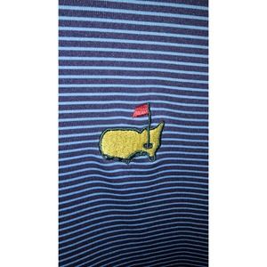 Masters By Peter Millar Mens Large Blue Striped Polo Shirt Embroidered